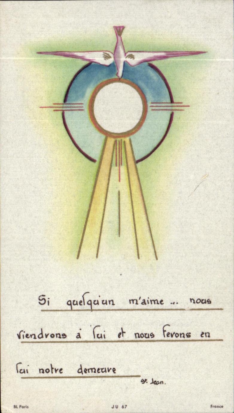 Image Communion Si quelquiun m'aime Chapelle Notre Dame de la Victoir Mai 1955 Chantal Baudet