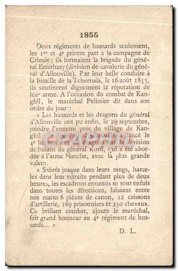Image Hussards Militaria Campagne de Crimee — Verso