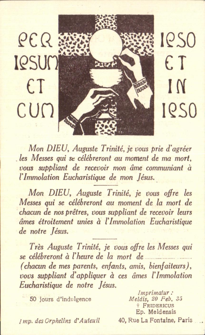 Communion et Immolation Eucharistique — Imprimeur Fridericus, Paris