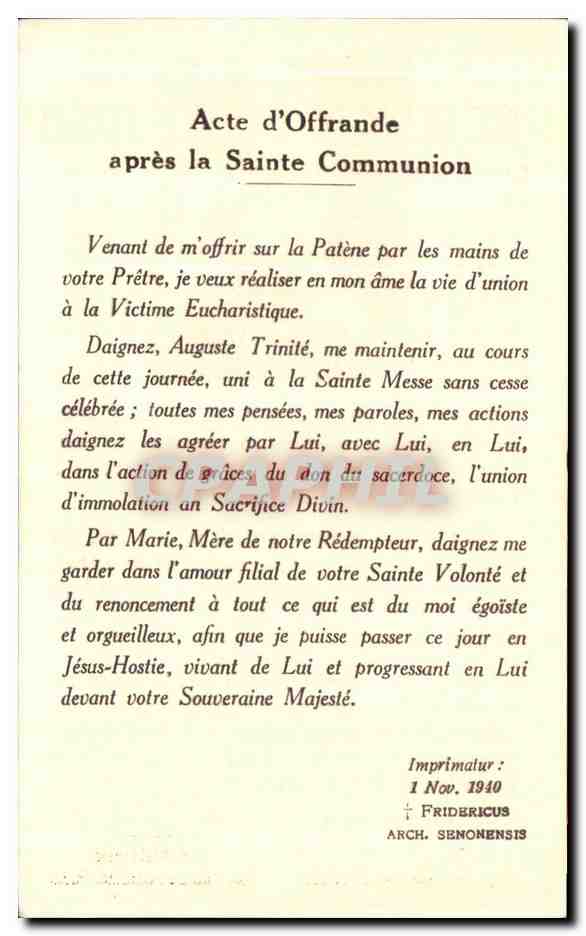 Communion et Immolation Eucharistique — Imprimeur Fridericus, Paris — Rückseite