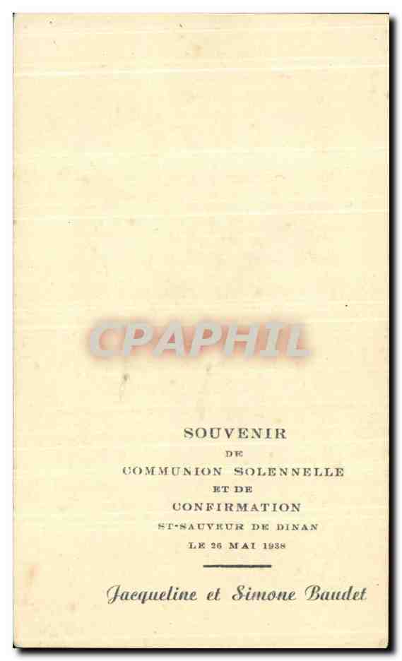 Image Souvenir de communion solennelle St SAuveur de Dinan 1938 Simone Baudet — Rückseite