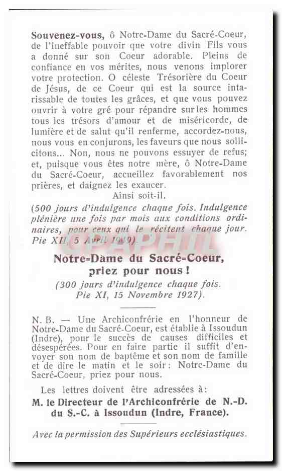 Image Notre dame du sacre coeur priez pour nous — Rückseite