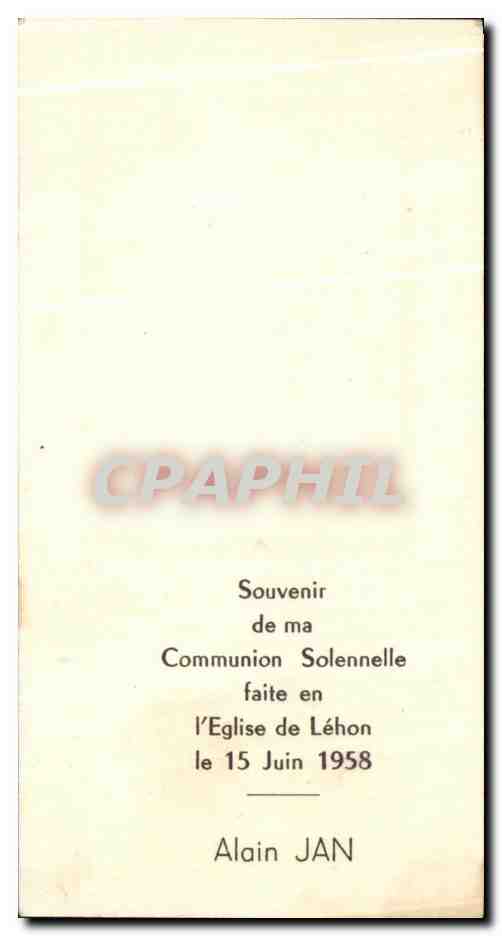 Image Souvenir de ma communion solennelle faite en l eglise de lehon Alain Jan 1958 — Rückseite