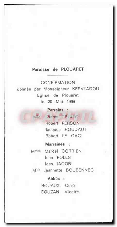 Image Paroisse de Plouaret Confirmation Kerveadou Gruiec Person Roudaut Le Gac Corrien Poles Jacob Boubennec RouauxEouza — Rückseite