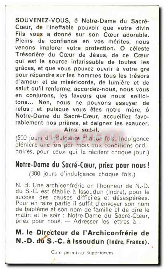 Image Notre dame du sacre coeur priez pour nous — Rückseite