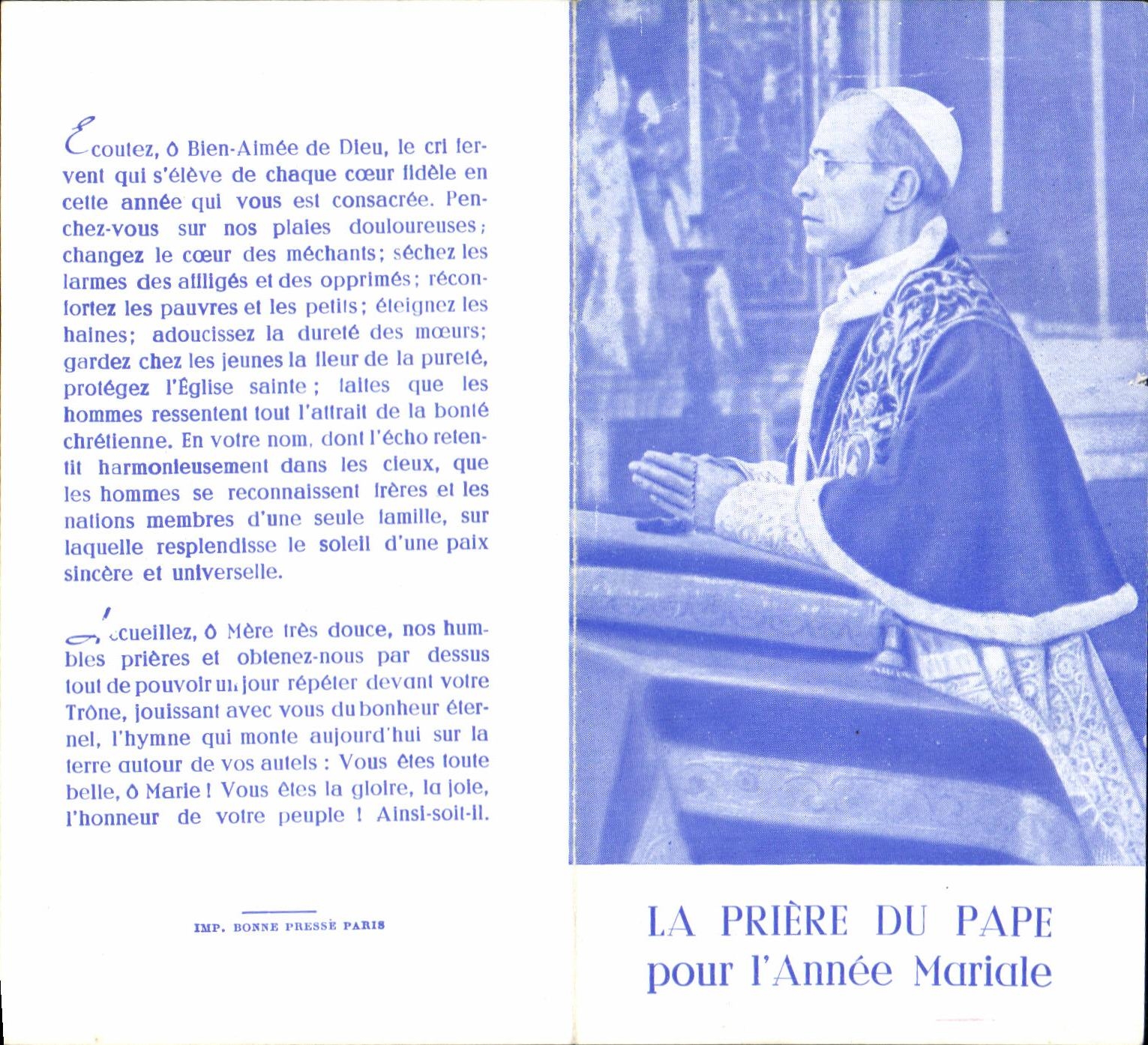 Image pieuse La priere du pape
