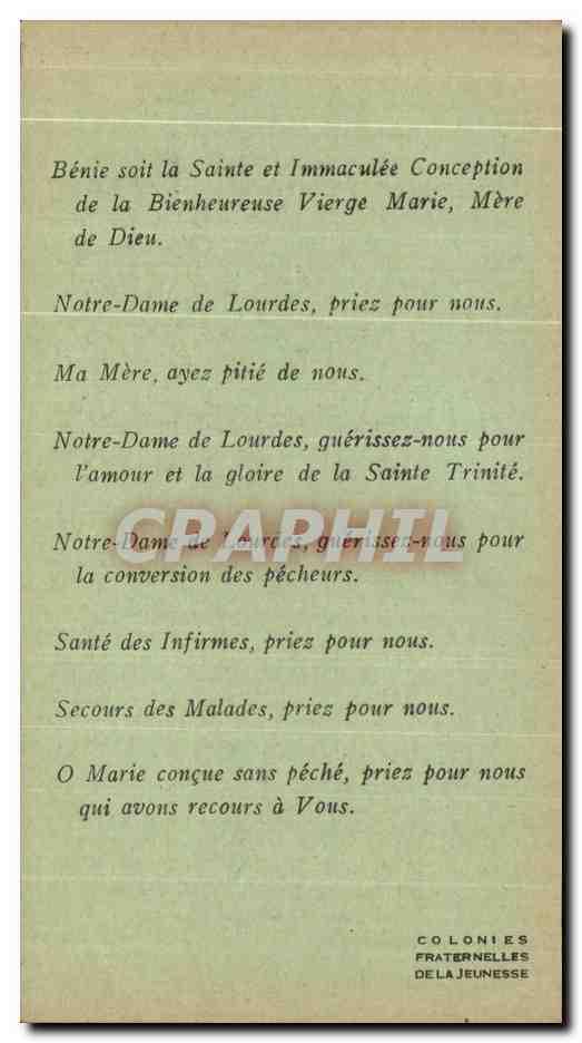 Notre-Dame de Lourdes — Immaculée Conception — Colonies Fraternelles de la Jeunesse — Rückseite