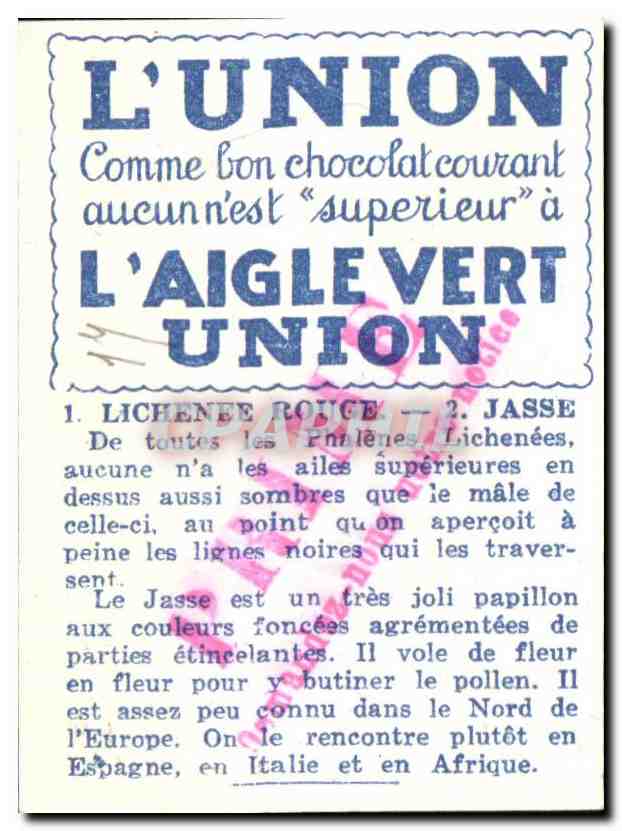 Image L'union Laigle vert Lichenee Rouge Jasse Papillon — Verso
