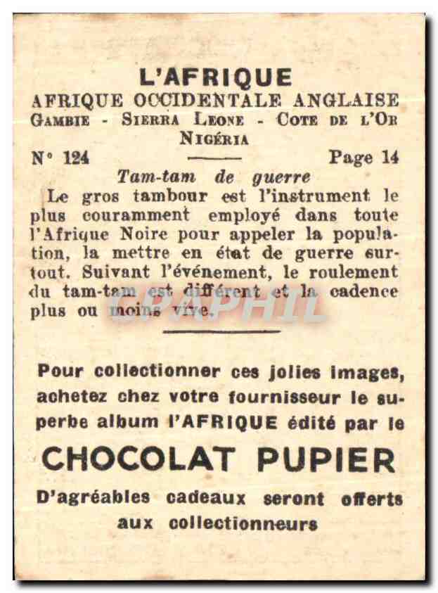 Image AOL Chocolat Pupier Gambie Sierra Leone Tam tam de guerre — Verso
