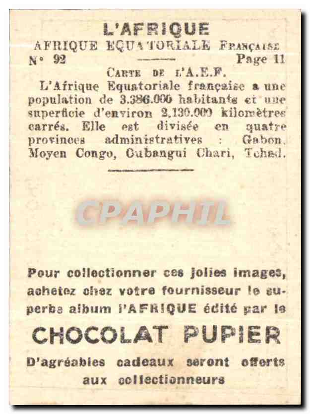 Image Edite par le chocolat pupier afrique equate francaise carte — Verso