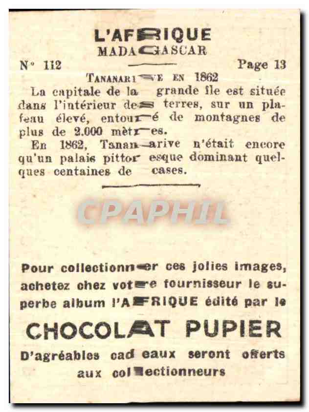 Image Edite par le chocolat pupier madagascar tananarive en 1862 Madagascar Malagasy — Verso