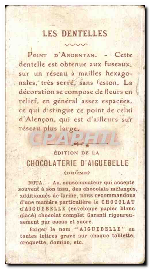 Chromo Chocolat d aiguebelle Le point d argentan — Verso