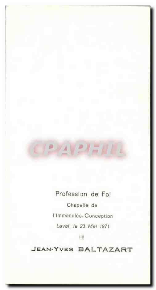 Image pieuse Profession de foi Jean-Yves Baltazart Laval 1971 — Rückseite