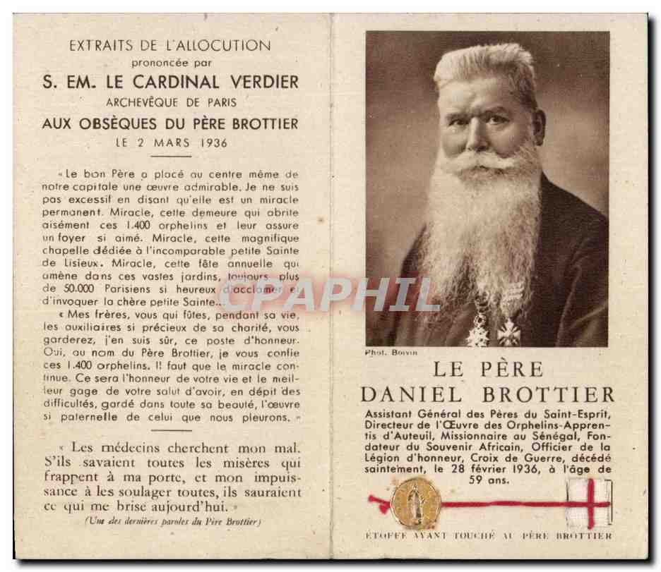 Image pieuse Extraits de l allocution prononcee par le cardinal verdier archeveque de paris Daniel Brottier 
