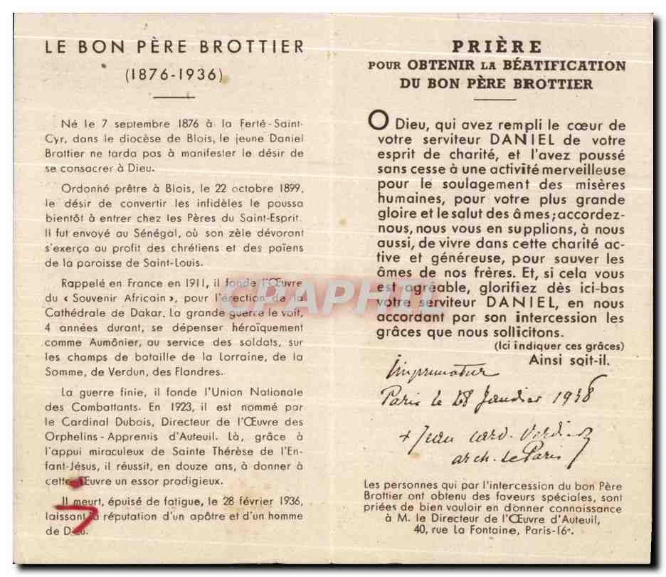Image pieuse Extraits de l allocution prononcee par le cardinal verdier archeveque de paris Daniel Brottier  — Back