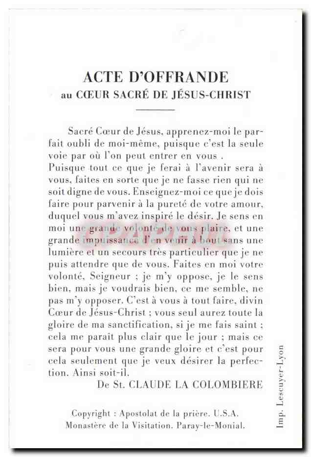 Image pieuse Venez a moi Christ — Rückseite