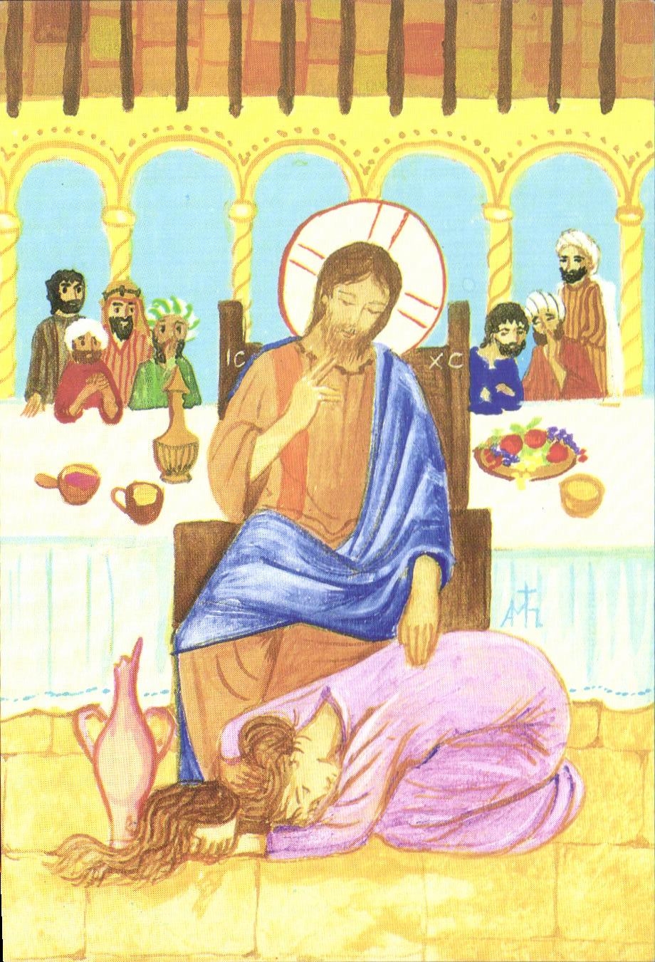 Image pieuse Jesus et la femme pardonnee et aimante luc