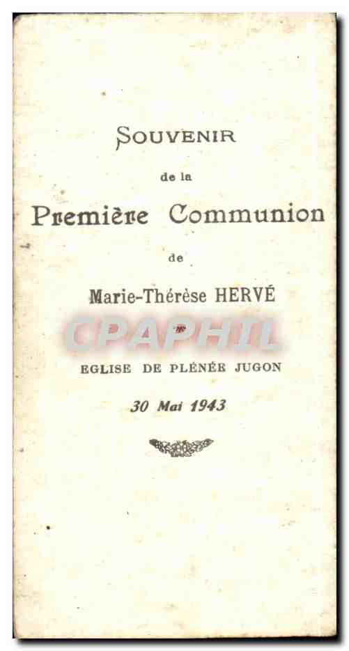 Image pieuse Herve Eglise de plenee Jugon 1943 Communion  — Rückseite