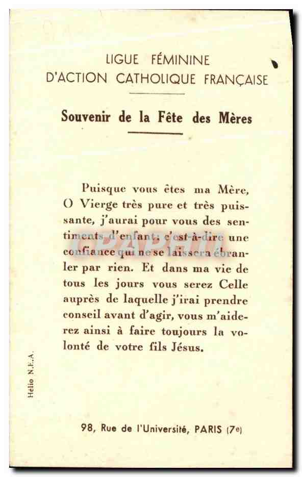Image pieuse Marie notre Mere Priez pour nous — Rückseite