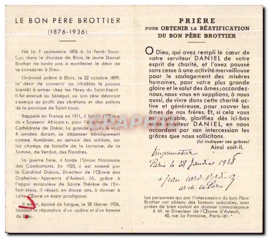 Image pieuse Le pere Daniel Bottier  — Rückseite
