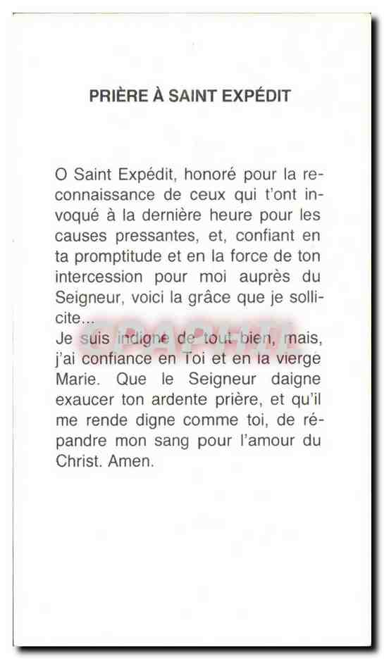 Image pieuse Saint Expedit — Rückseite