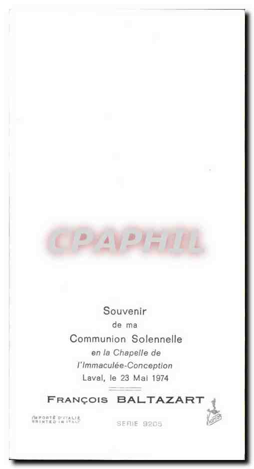 Image pieuse Seigneur eclaire mon ame souvenir de ma communion Francois Baltazart Laval 1974 — Rückseite