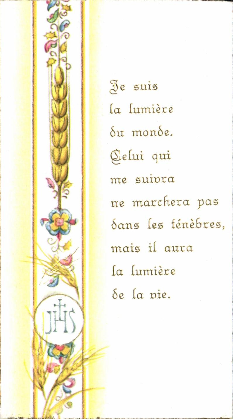Image pieuse Communion Francois Baltazart Laval 1974