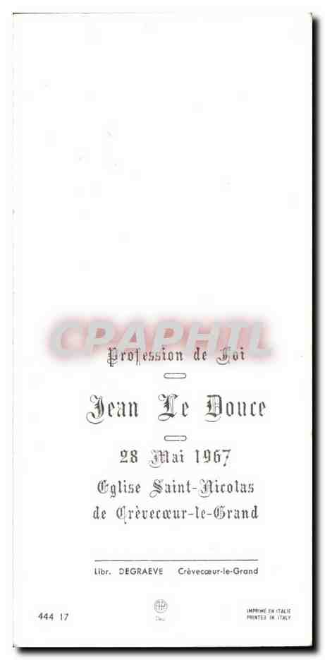 Image pieuse Le pain que je donnerai c'est ma chair pour la vie du monde Jean Le Douce Crevecour le Grand  — Rückseite