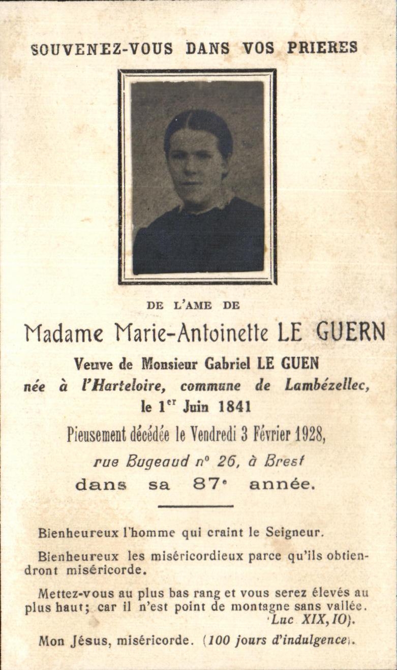 Image pieuse Souvenez vous dans vos prieres Le Guern 