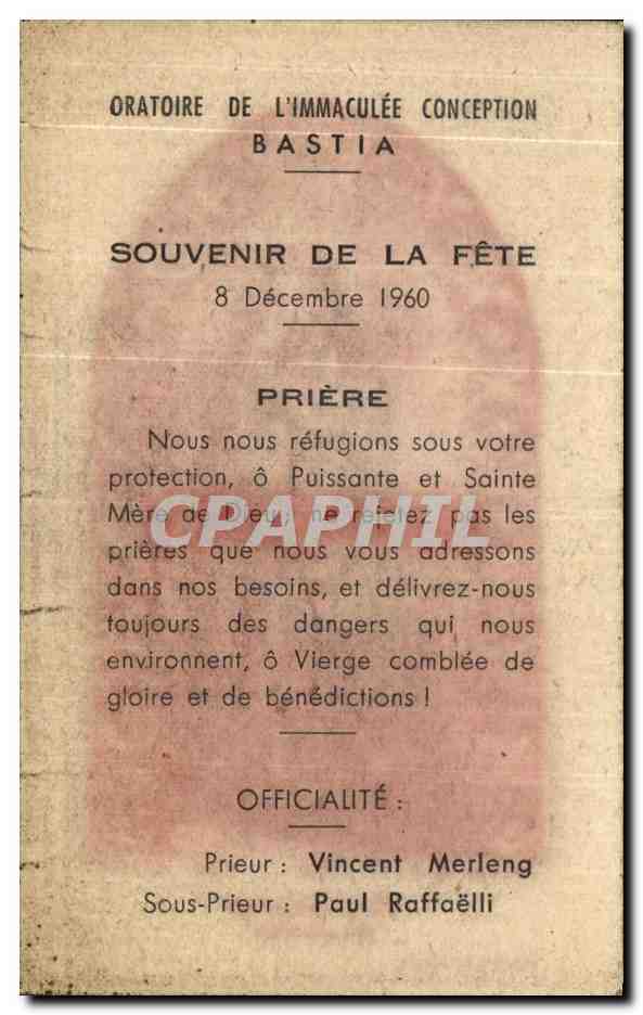 Image pieuse Souvenir de la Fete Bastia Vincent Merleng Paul Raffaelli Corse Corsica — Rückseite