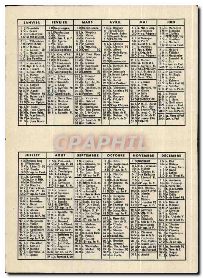 Image pieuse Calendrier 1953 Saint Francois de Sales Pie X PapePope — Rückseite