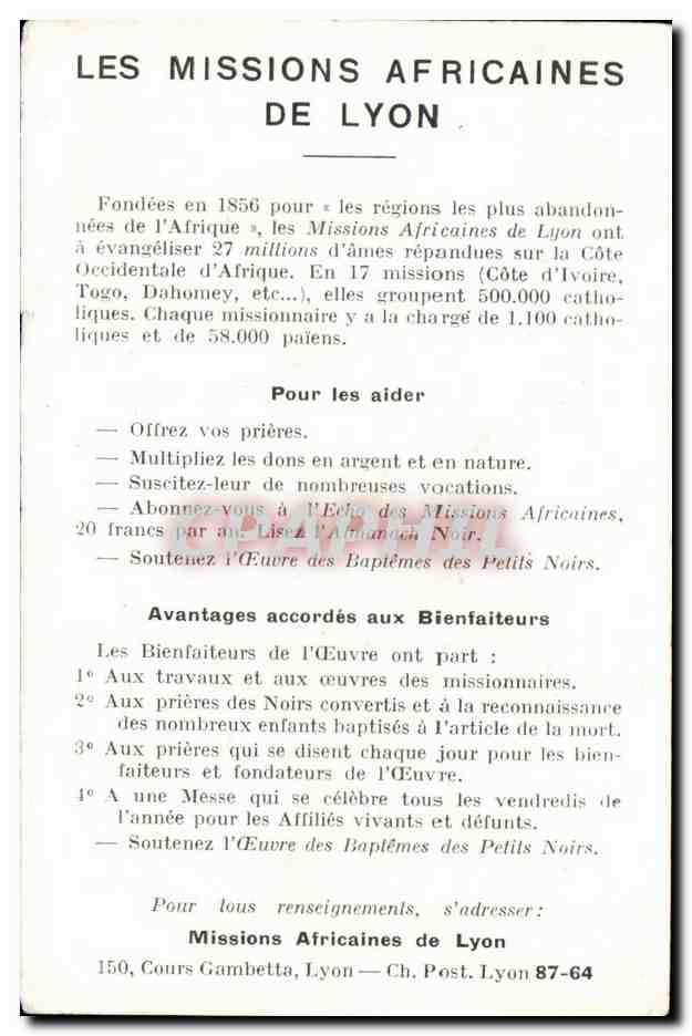 Image pieuse Priere pour la conversion de l'afrique  — Rückseite