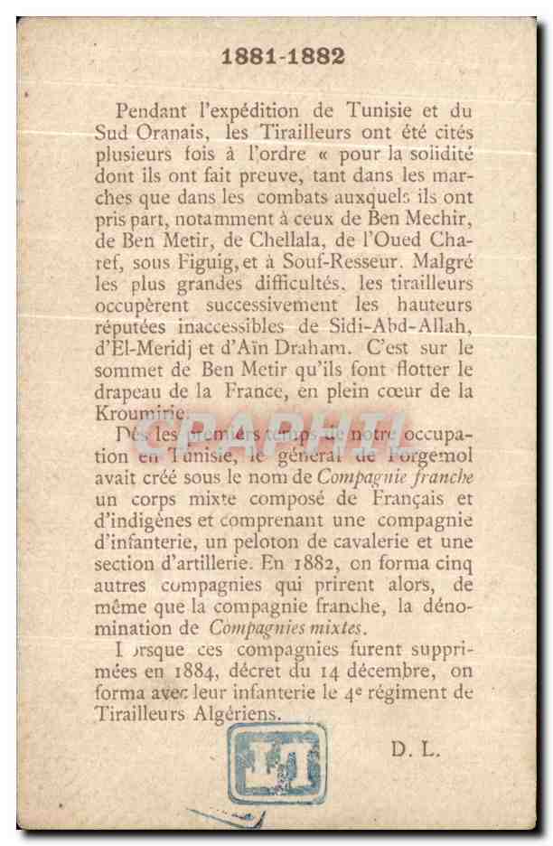 Image Tirailleurs Algeriens Militaria Algerie — Verso