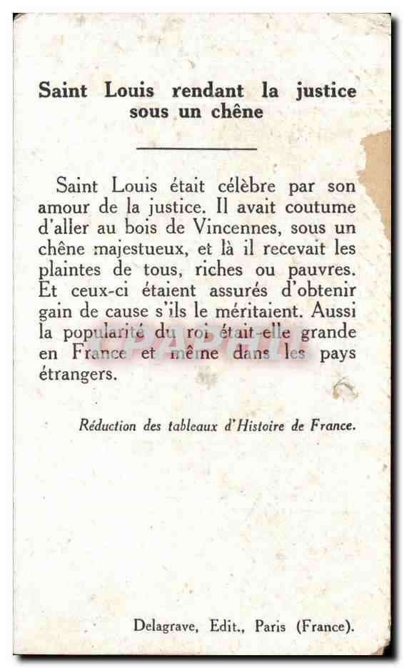 Image pieuse Histoire De France Saint Louis Rendant La Justice Sous Un Chene — Rückseite