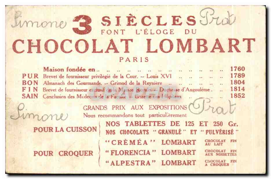 Chromo Rois De France Chocolat Lombart Clodion  — Verso