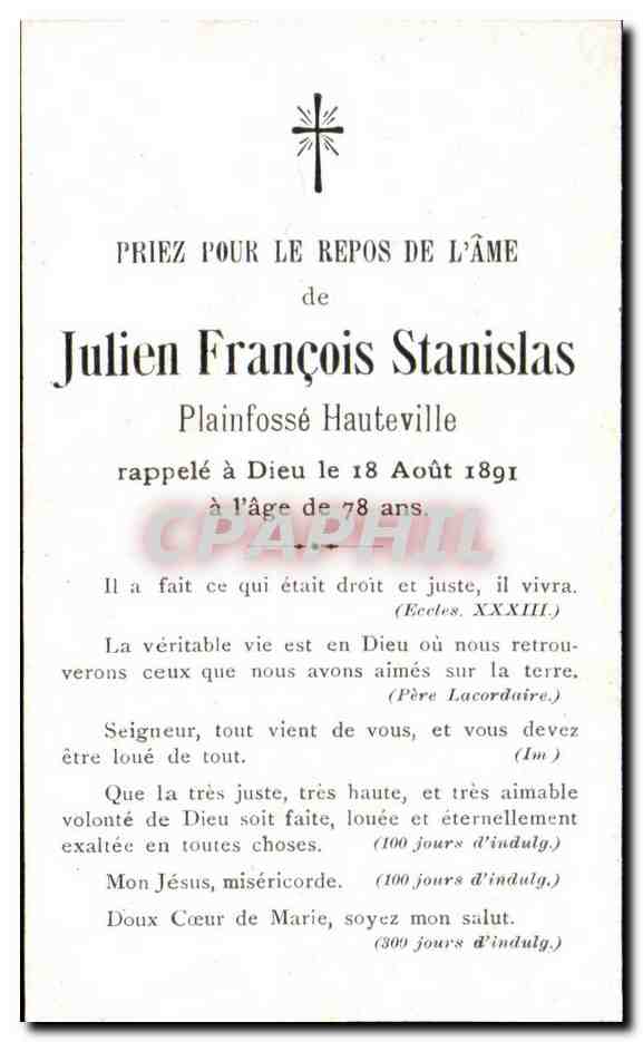 Image pieuse Julien Francois Stanislas Plainfosse Hauteville