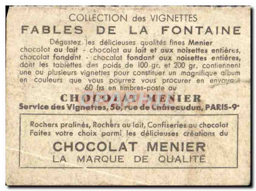 Image Fables de la Fontaine Chocolat Menier Heron  — Verso