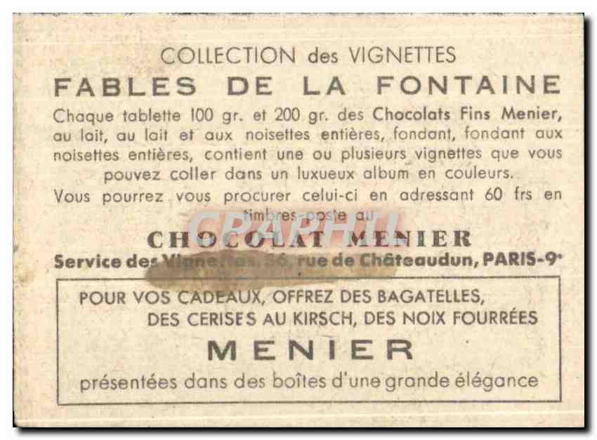 Image Fables de la Fontaine Chocolat Menier  — Back