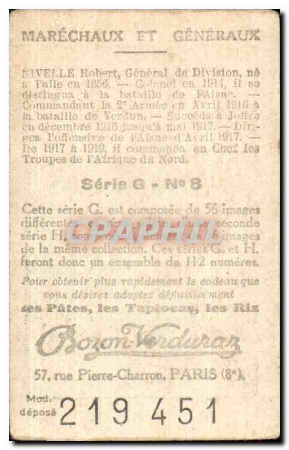 Image pieuse Bozon Verduraz General Nivelle Militaria — Verso