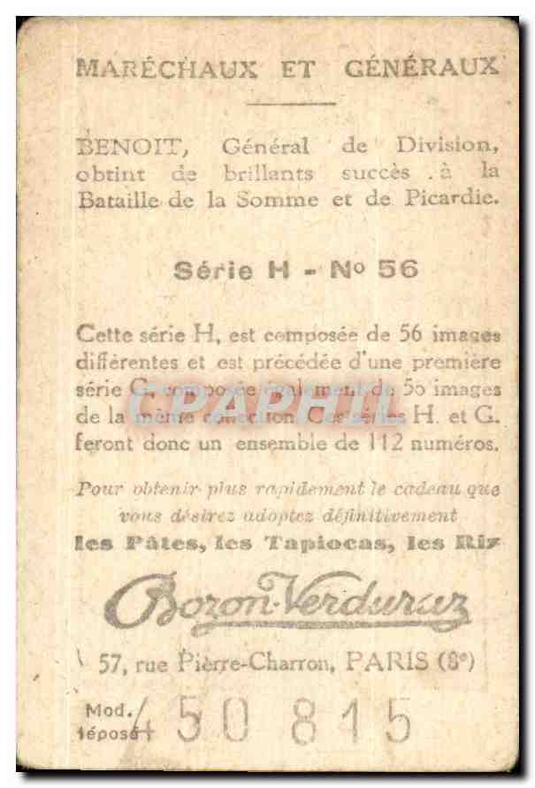 Image Bozon Verduraz General Benoit Militaria — Verso