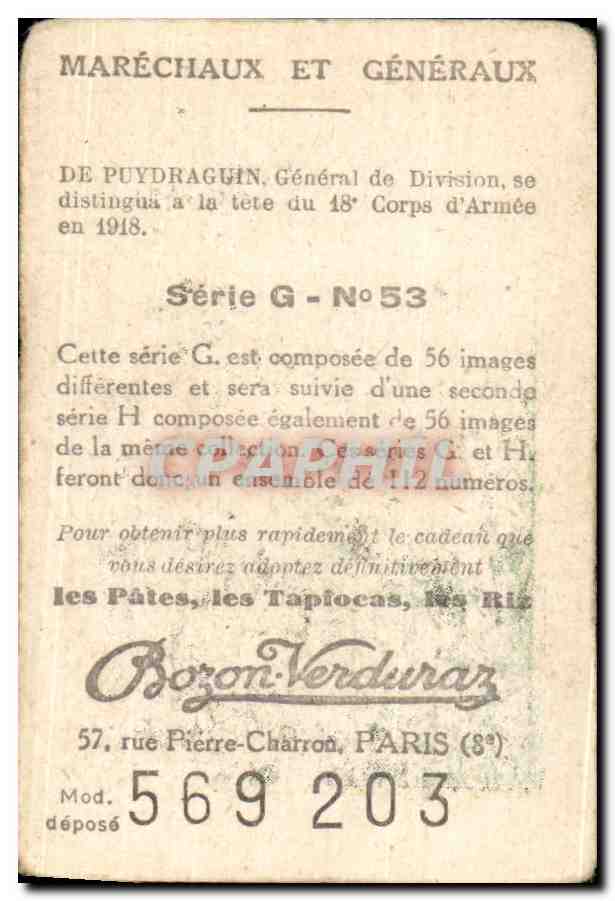Image Bozon Verduraz General De Pouydraguin Militaria — Verso