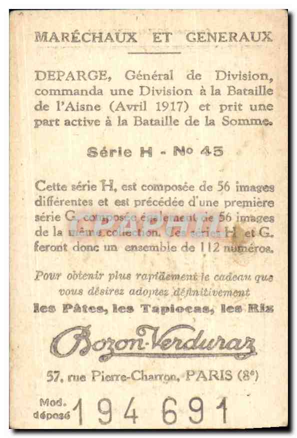 Image Bozon Verduraz General Deparge Militaria — Verso
