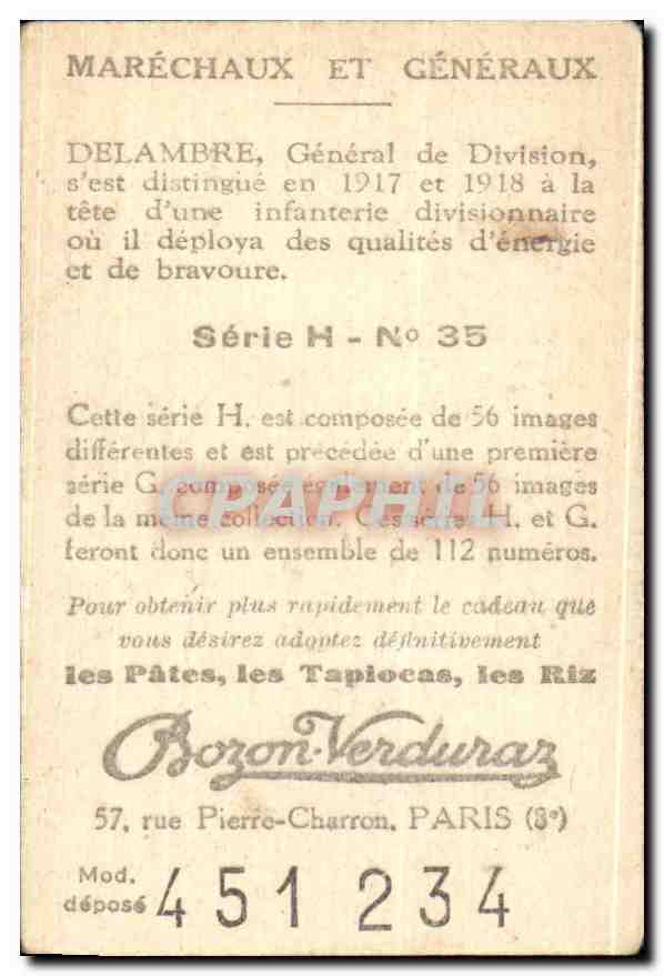 Image Bozon Verduraz General Delambre Militaria — Verso