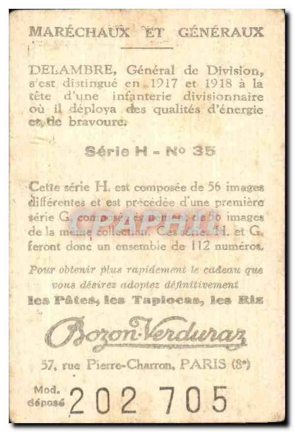 Image Collection Bozon Verduraz Generale Delambre Militaria — Rückseite
