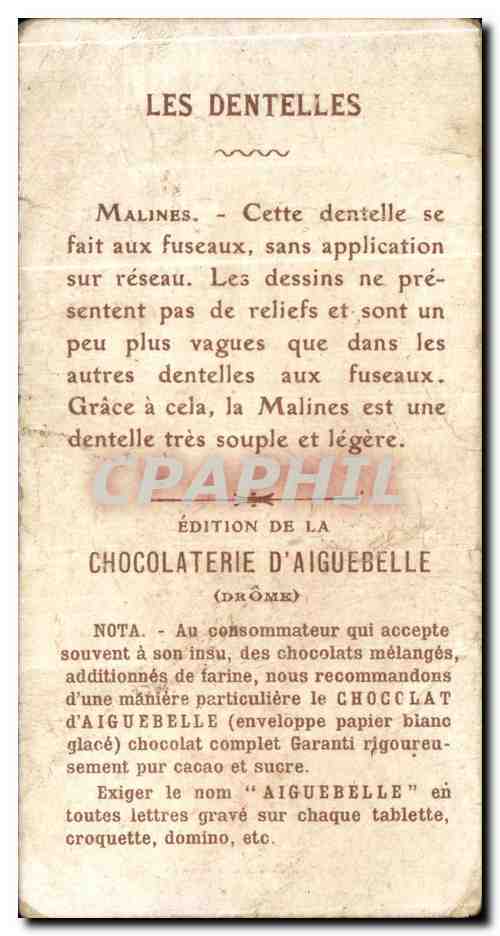 Chromo Chocolat D'Aiguebelle Les dentelles Malines — Verso