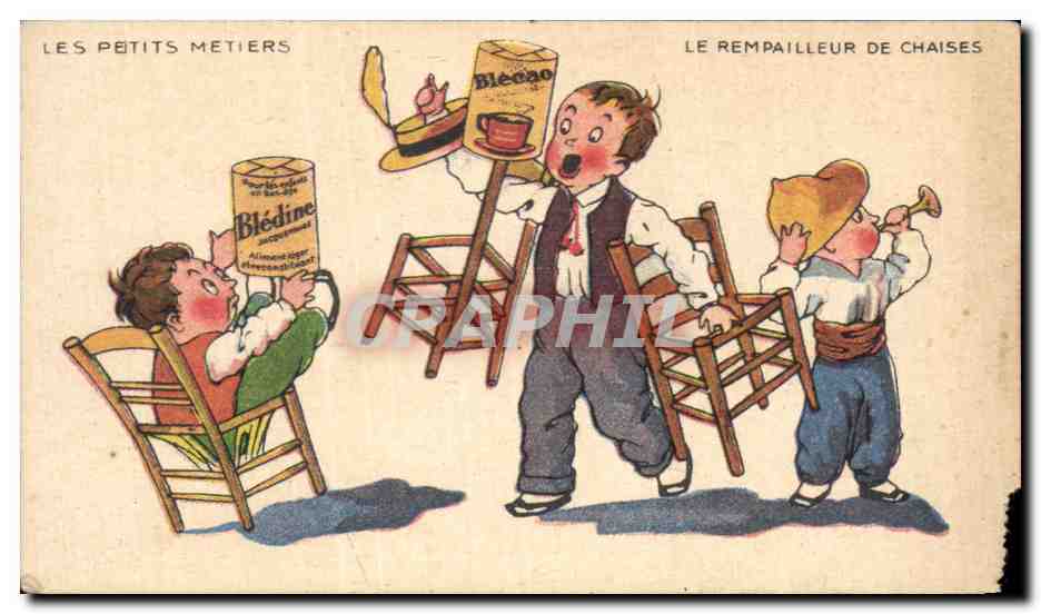 Chromo Les Petits Metiers Le rempailleur De Chaises Blecao