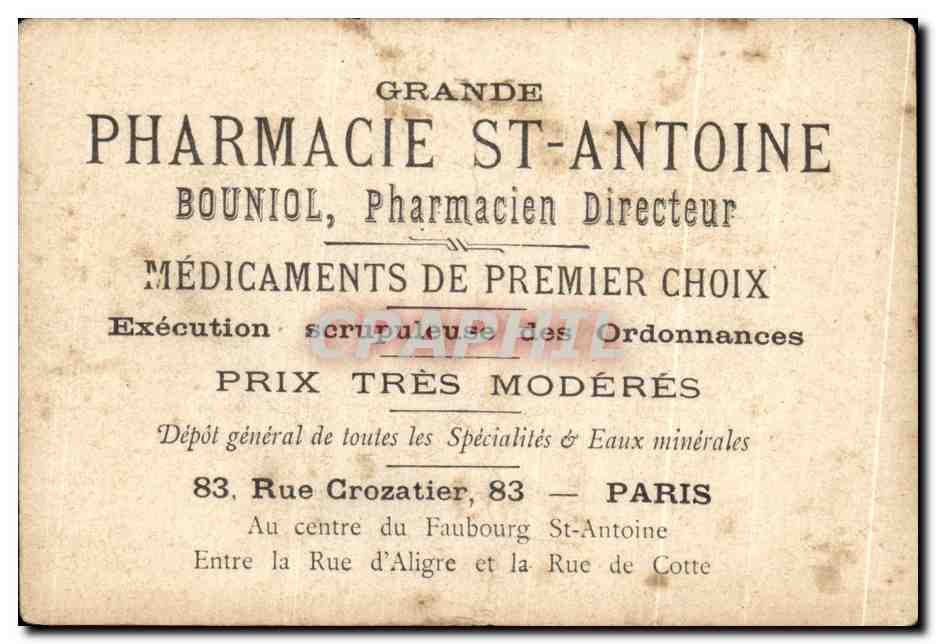 Chromo Place De La Concorde Et Chambre Des Deputes Pharmacie Saint Antoine Bouniol Pharmacien Rue Crozatier Paris  — Verso