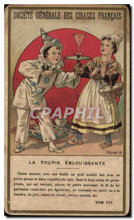 Chromo Societe Generale Des Cirages Francais Toupie eblouissante Clown Magicien Wizard
