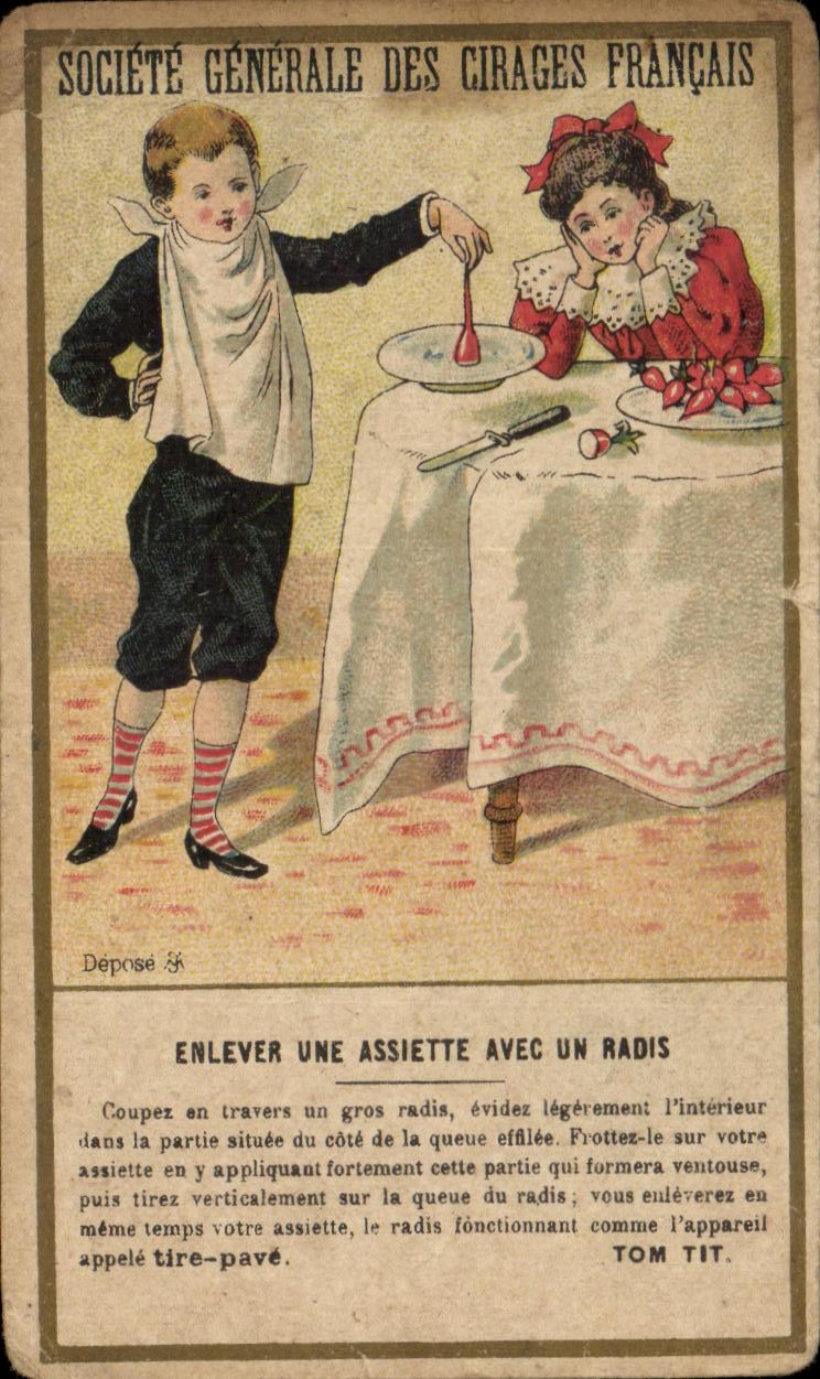Chromo Societe Generale Des Cirages Francais Enlever une assiette avec un radis 