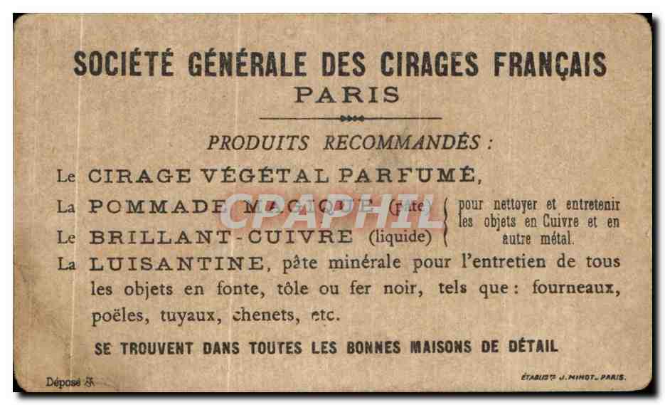 Chromo Societe Generale Des Cirages Francais L'assiette et la bouteille — Verso